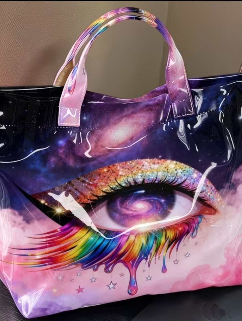 Starry Sky Eye Raainbow Tote Big Bag Mysterious Pink